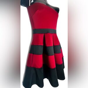 Wet Seal Strapless Red and Black Color Block Fit-and-Flare Super Cute Dress